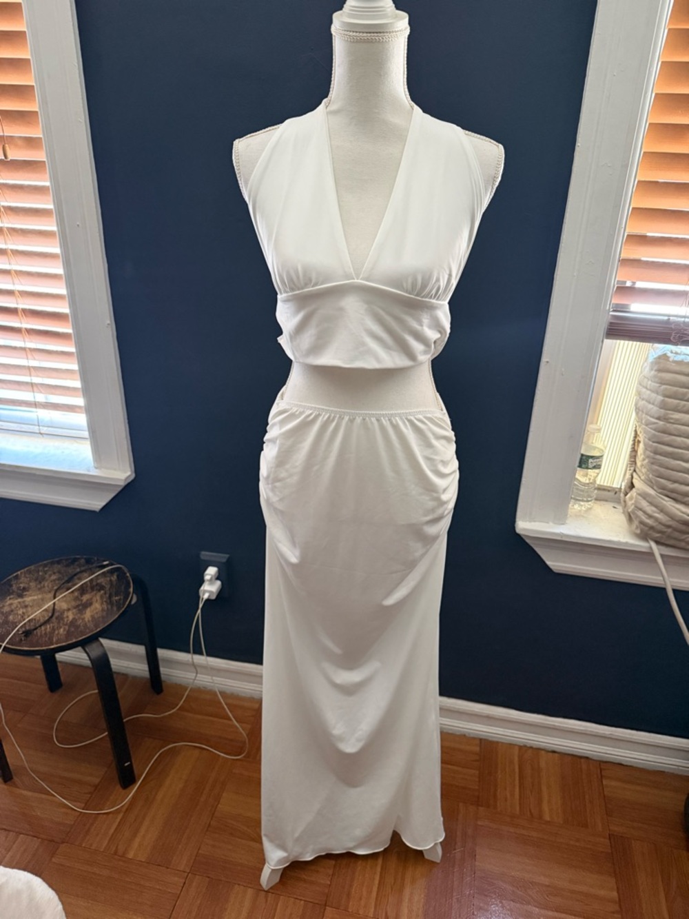 White Sleeveless V-Neck Top and Skirt
